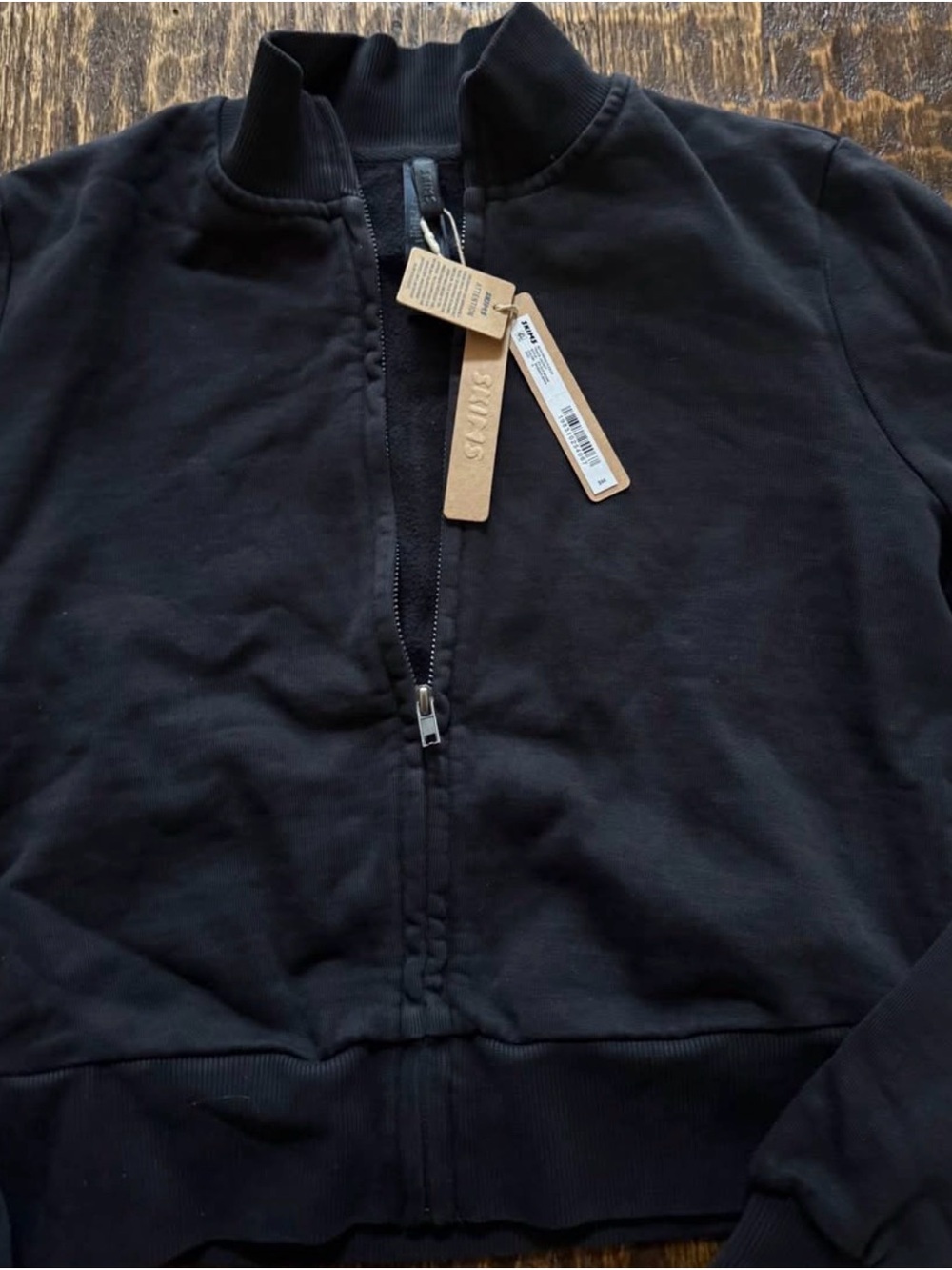 SKIMS NWT boyfriend fleece track jacket small Black Zip-Front Jacket coat women